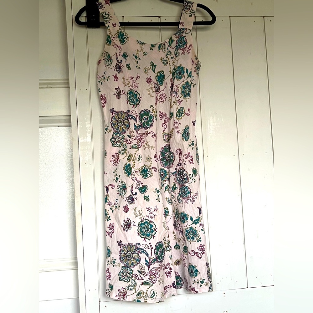 Habitat Clothes to live in | Pink Floral 100% linen sleeveless mini dress  I Sm